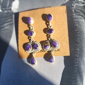 Elegant Purple Dahlia Dangle Earringsin 925 STERLING SILVER